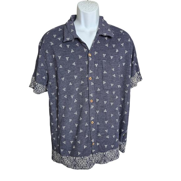 Tommy Jeans Mens‎ Tropical Print Shirt XL Button Down Cotton Blend Shell Buttons - Picture 1 of 7